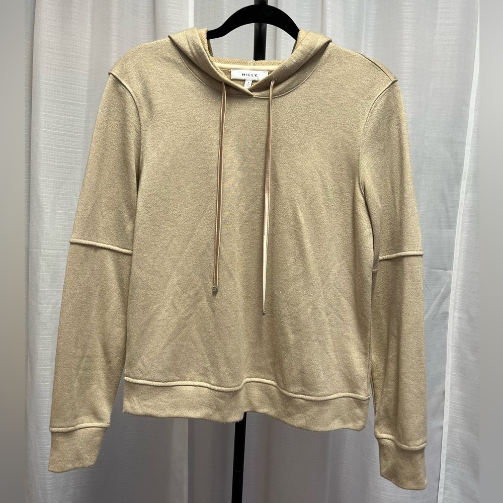 Milly shimmer beige hooded sweatshirt | size P (XS)